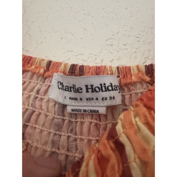 NWOT‎ Charlie Holiday Coastal Midi Dress Linen Blend Orange Stripes Women's 4 - Picture 5 of 13